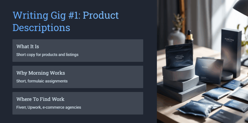 Earn Before Sunrise: 7 Writing Gigs That Pay Before You Start Your Day - 3 7 Writing Gigs You Can Do Before 7AM – Quiet, Remote, and Beginner-Friendly - Product Descriptions